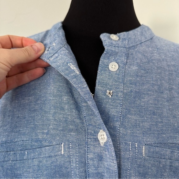 BANANA REPUBLIC Antique Blue LINEN-BLEND UTILITY MIDI SHIFT Shirt DRESS Size L - Picture 6 of 13